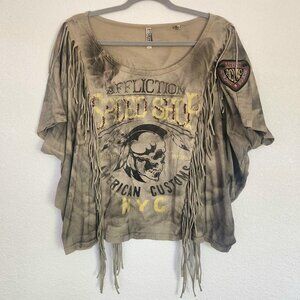 Affliction Black Premium Fringe Patch Batwing Sleeve Shirt